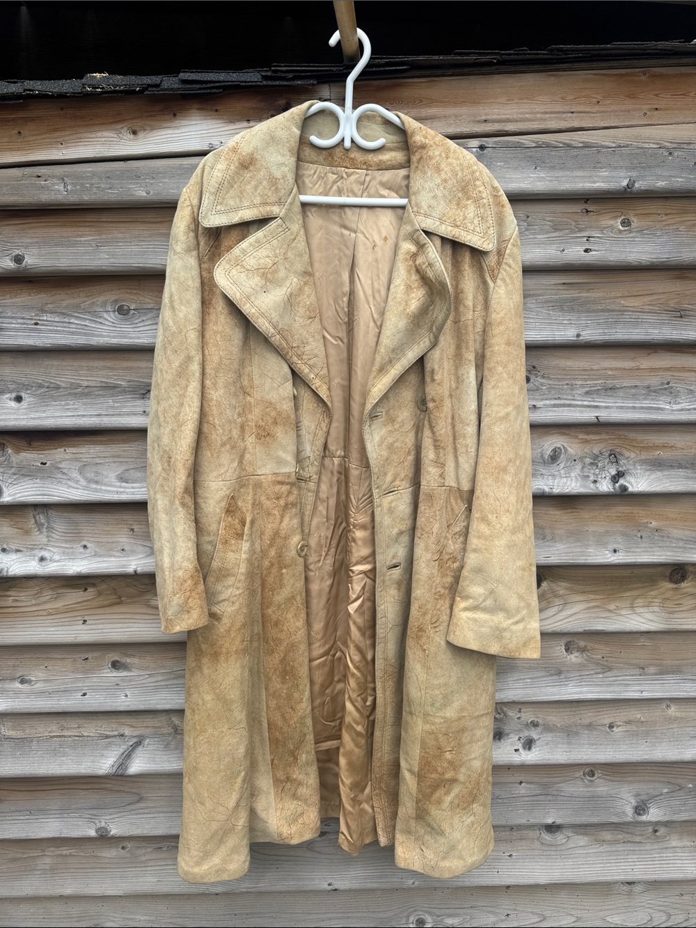 Women's Tan Suede Long Trench Coat - Timeless Suede Finish